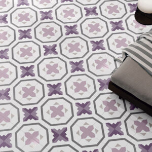 porcelain tiles decorated with a hydraulic design Codicer-Prisma_Lavender_25x25_Det